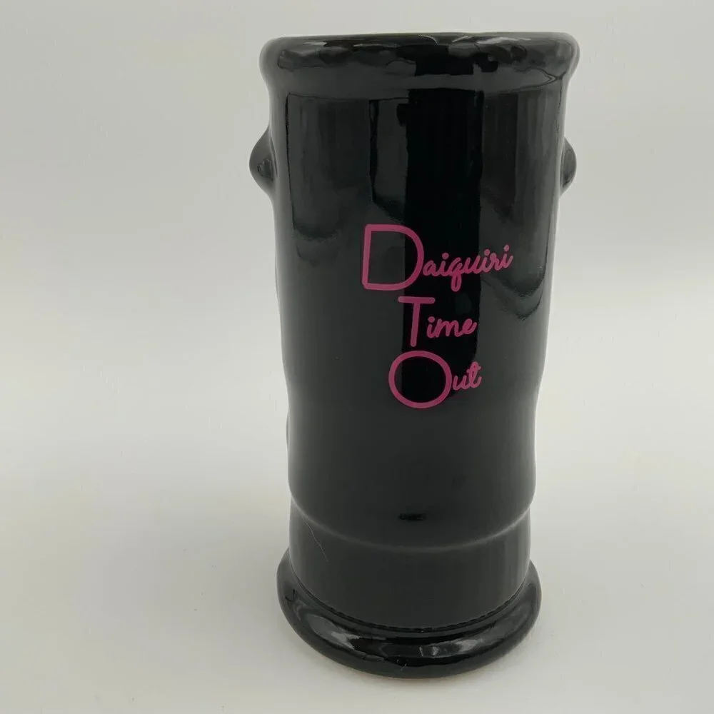 Black Glazed Open Mouth Tiki Tropical Island Tumbler Daiquiri Time Out Made USA - Picture 5 of 7